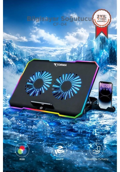 Laptop Soğutucu Ayarlanabilir Rgb Dizüstü Bilgisayar Soğutma Fanı Cf04 Siyah