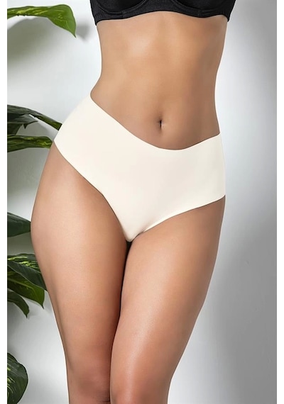 Fevien 3'lü Paket Dikişsiz, İz Yapmaz, Lazer Kesim, Yüksek Bel Slip Külot Ekru Brf21263 Ekru
