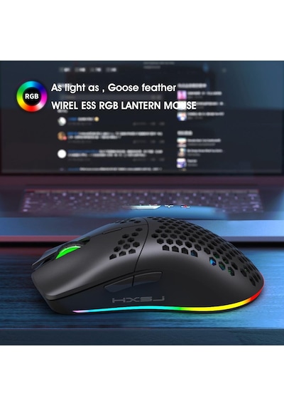 Valkyrie Kablosuz Petek Tasarım Şarjlı Gaming Mouse Rgb Aydınlatmalı 3200 Dpı Ultra Hafif Siyah -