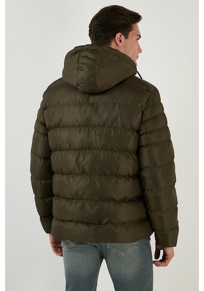 Buratti Peluş Astarlı Kapüşonlu Fermuarlı Slim Fit Şişme Erkek Mont 5762010 Haki