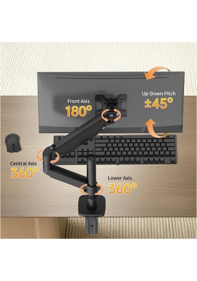 Tr M252la Gazlı Yaylı Uzun Direkli Tekli Monitör Kolu 9 Kg Siyah