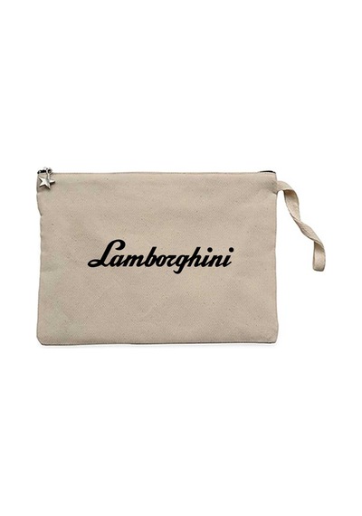 Lamborghini Text Black Krem Clutch Astarlı Cüzdan / El Çantası