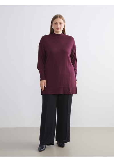 Lcw Modest Bordo Dik Yaka Kadın Triko Tunik
