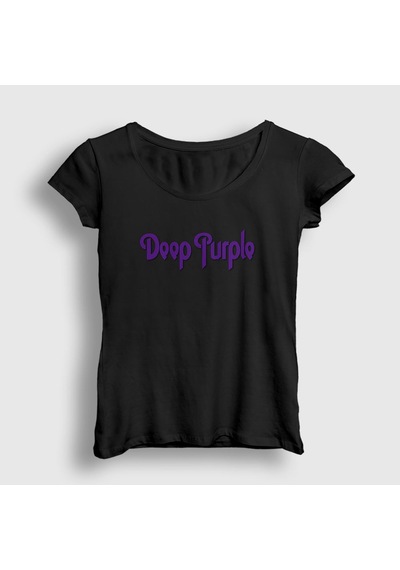 Presmono Kadın Logo Deep Purple T-shirt Siyah