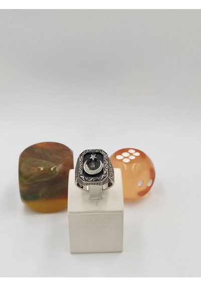 Ay Yıldız Taşsız 925 Ayar 24 Mm 17,60 G. Erkek Yüzüğü Gümüş