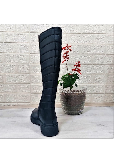 M.p 2752 Siyah Fermuarlı İçi Kürklü 46cm Paraşüt Bayan Çizme 001
