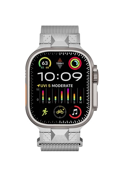 Apple Uyumlu Watch  Ultra 49mm Mkst Krd-107 Metal Hasır Kordon-gümüş