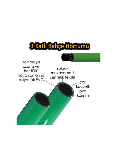 Termo Bahçe Hortumu 25 Metre Dayanıklı 3 Katlı Sağlam Çeşme Su Sulama Yıkama Hortum 12.5 Mm 1/2"