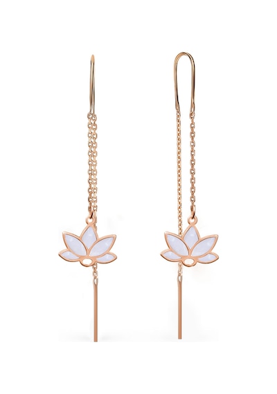 Papatya Silver 925 Ayar Gümüş Rose Kaplama Parlayan Rüya Serisi Tasarım Beyaz Cam Boyalı Lotus Zincir Küpe