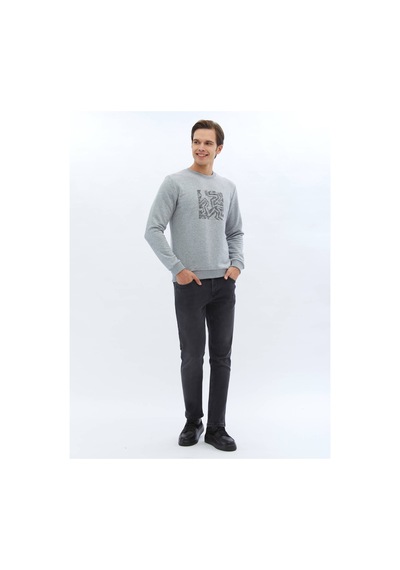 Kip Antrasit Bisiklet Yaka Baskılı Sweatshırt 678286 Antrasit