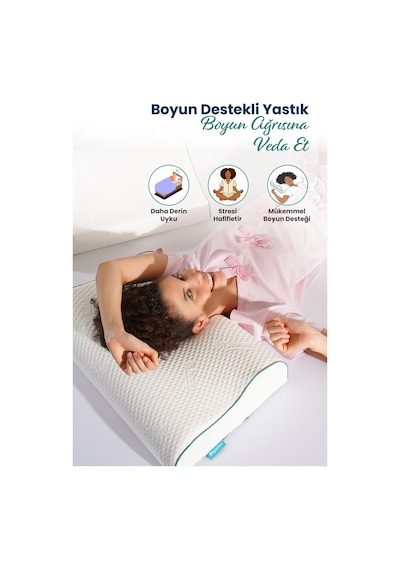 Yüksek Çift Boyun Destekli Ortopedik Visco Yastık 60x40x14-12cm Beyaz