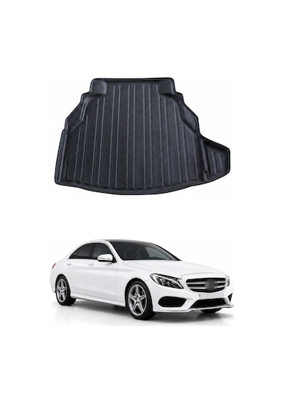 Mercedes C Serisi W205 / Sedan 2014+ Uyumlu Araca Özel Kauçuk Bagaj Havuzu Siyah Plastik Setli İçin