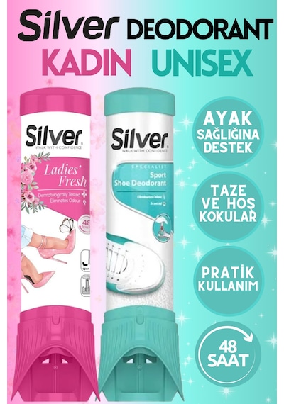 Silver 2'li Kadın Ve Unisex Ayakkabı Deodorantı Ayak Koku  Terle Renksiz
