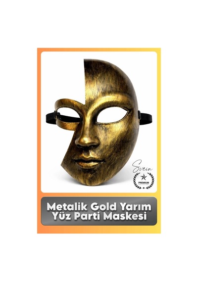 Maske Metalik Gold Yarım Yüz Parti Maskesi Antik Efektli Eskitme Maskeli Balo Kostüm Aksesuarı