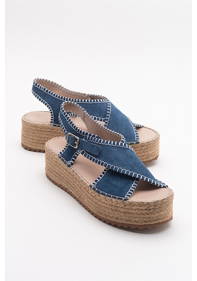 Luvishoes Bellezza Kot Mavi Süet Hakiki Deri Kadın Sandalet Mavi