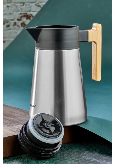 Cooker Bamboopour 1.5 Litre Paslanmaz Çelik Bambu Saplı Çelik Termos Ckr2090 Gümüş
