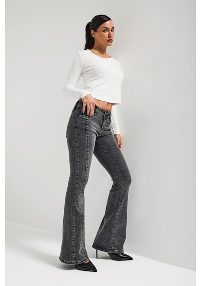 Itsbasic Kadın Antrasit 4s6-14 Swl Mid Rise Flare Fit Kemer Detaylı Esnek Kumaş Denim Jean