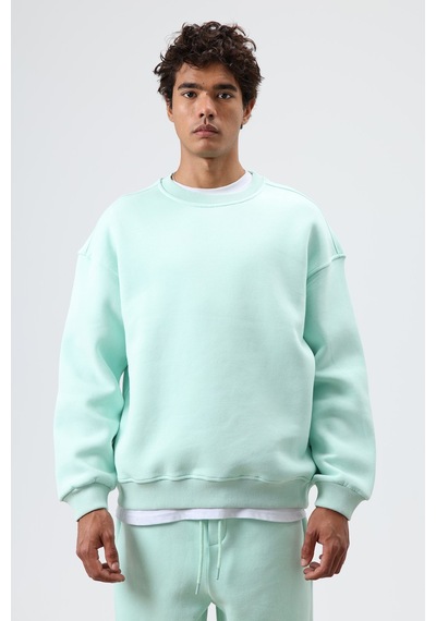 Vamos Basic Oversize Yıkamalı Sweatshirt Mint