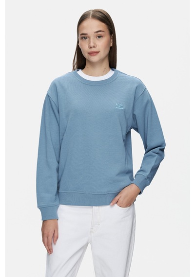 Ucla Sunnıva Mavi Bisiklet Yaka Nakışlı Loose Fit Kadın Sweatshirt Mavi