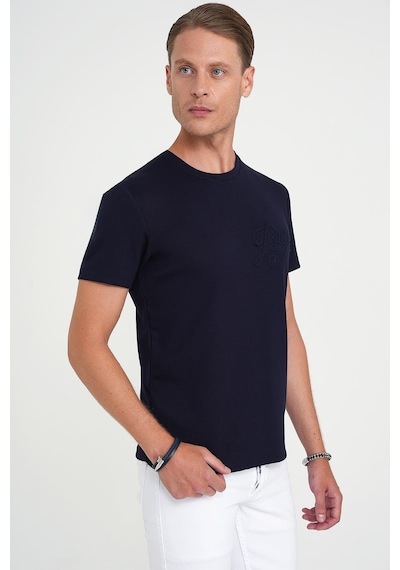 Efor Comfort Fit Bisiklet Yaka Nakışlı Kısa Kol Lacivert Pamuk Tişört Ts 910 Lacivert