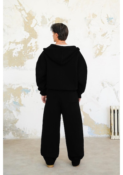 Siyah Cozy Basic Tam Fermuar Oversize Sweatshirt Siyah