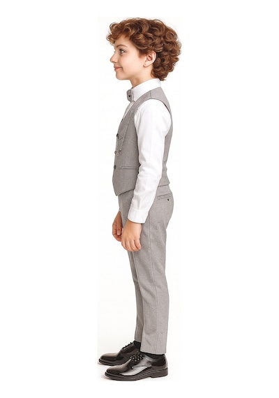 Ahengim Erkek Çocuk Modern Kesim Papyonlu Yelekli 3 Lü Set Takım Elbise Ak5350 Gri