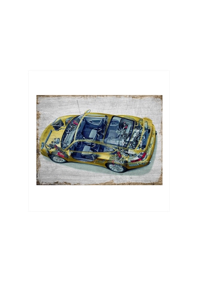 Bedeko X Ray Sarı Araba Dekoratif Ahşap Tablo 25 Cm X 35 Cm