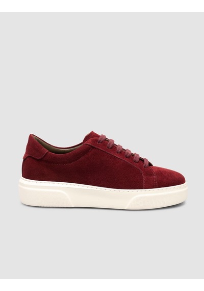 %100 Hakiki Süet Bordo Kürk Astarlı Bağcıklı Sneaker Ayakkabı Bordo