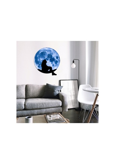 Kişiselleştirilebilir Led Işıklı Epoksi Cam Katmanlı Tablo Gloria Dolunay Mavi - 738170453 Mavi