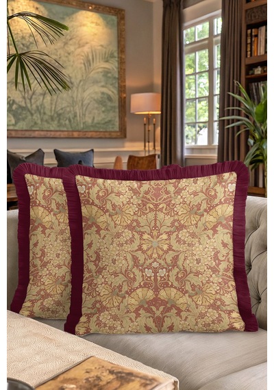Saray Ihtişamı Saçaklı Yastık Kılıfı - Vintage Lüks Bohem Bordo Altın Renkli Püsküllü Kırlent Kılıfı Göl Çiçeği