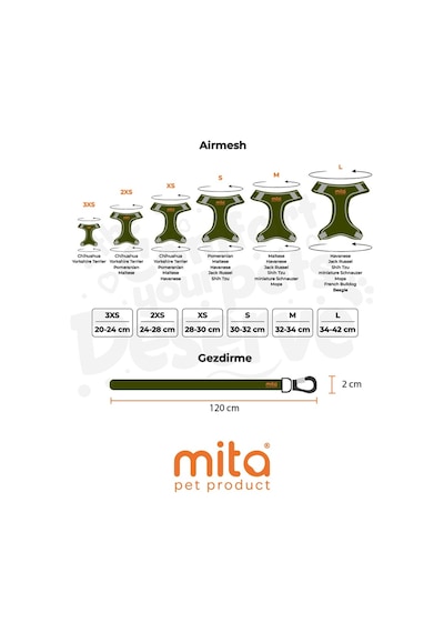 Mita Air Mesh Kedi Köpek Göğüs Tasması Çift Reflektörlü, Terletmeyen Haki