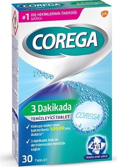 Corega 3 Dakikada Protez Temizleyici Tablet 30'lu
