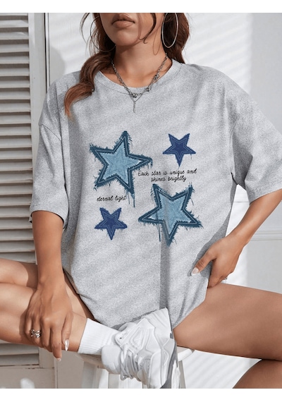 Uyguntarz Unisex Eternal Light Baskılı Tasarım Tshirt Gri