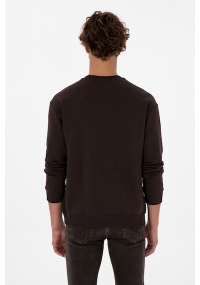 U.S. Polo Assn. Erkek Comfort Fit Bisiklet Yaka Şardonlu Kahverengi Basic Sweatshirt 50313757-VR084
