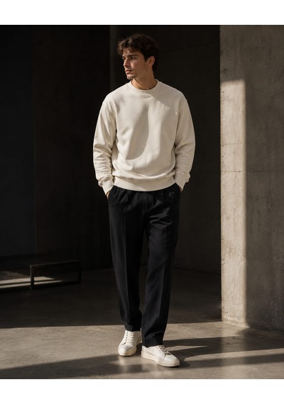 Km Collections Erkek Kışlık Sweatshirt 3 İplik Krem