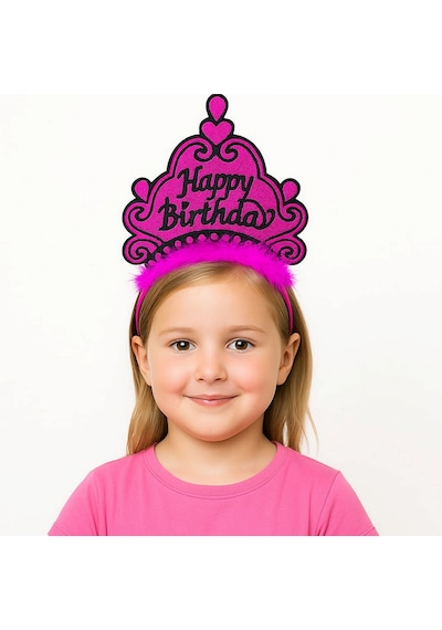 Fuşya - 623 - Happy Birthday Prenses Tacı Doğum Günü - Csmo-tex - Taç Aksesuarı