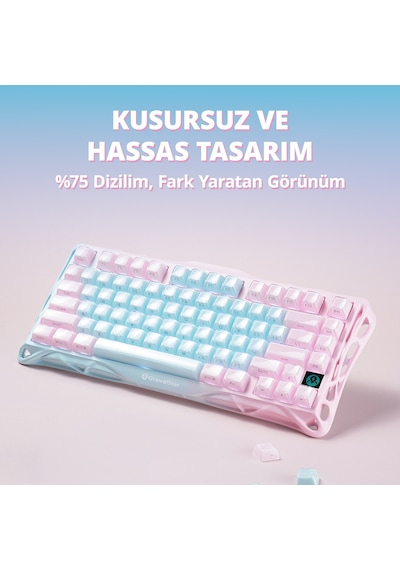 Gravastar Mercury K1 Lite Mekanik Gaming Klavye Ve M1 Pro Kablosuz Optik Mouse Seti, Aurora Mist Optik