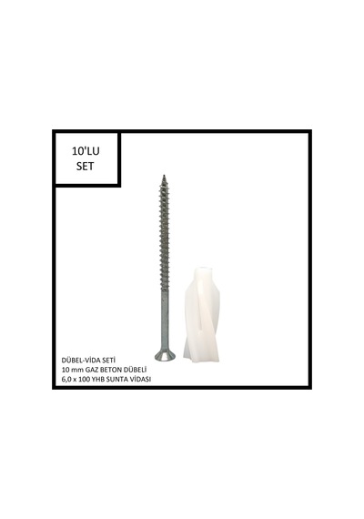 Dübel-vida Seti, Gaz Beton Ytong Dübeli 10 Mm, 6,0x100 Yhb Sunta Vidası, 10 Adet