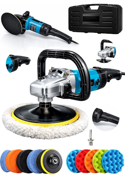 Moonshop Bakır Sargı Devir Ayarlı Polisaj Makinesi 2000 Watt 180mm 12 Parça Set Hediyeli