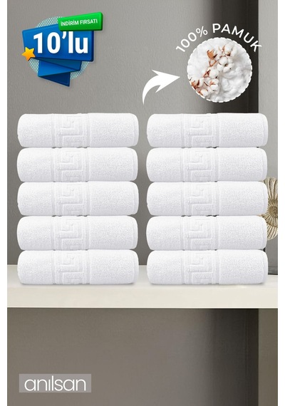 10'lu Greek Beyaz Banyo Havlusu - 70x140 Cm, 490 Gr, %100pamuk, Spa Ve Otel Havlusu Beyaz