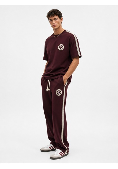 Respire Erkek R Nakışlı Şerit Detaylı Regular Fit Eşofman Takımı Bordo