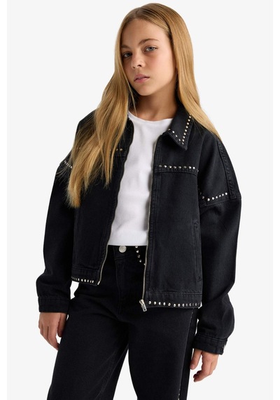 Defacto Pamuklu Fermuarlı Denim Ceket Kız Çocuk F7966a825aubk27 Siyah-bk27
