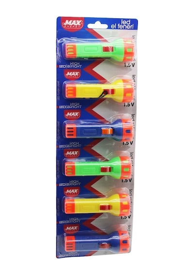 Zmax Energy Max-3145 Gh-9158 El Feneri 1.5v Pilli Renkli Plastik Askılı Kartela Stand - 6'li Paket