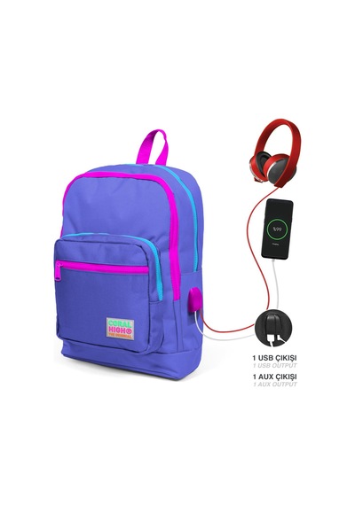 Coral High Kids Mavi Usb Şarjlı Kulaklık Çıkışlı Okul Sırt Çantası