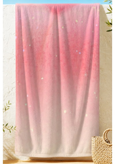 Pembe Degrade Estetik Plaj Havlusu - Minimalist Pastel Ombre Havuz Deniz Banyo Sahil Örtüsü Sessiz Tozu
