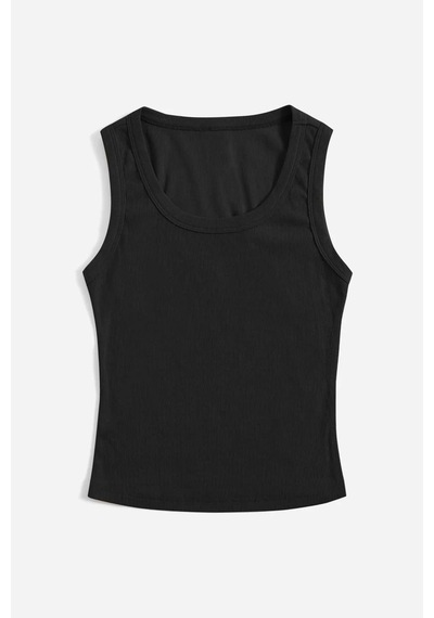 Merry See Düz Renk Kadın Kolsuz Bluz Crop Top Siyah