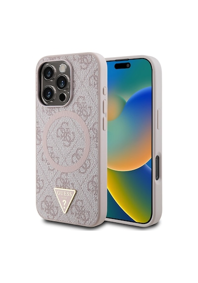 Apple Uyumlu iPhone 16 Pro Max Kılıf Guess Lisanslı Magsafe Şarj Özellikli Pu Üçgen Logo 4g Desenli Kapak Pembe