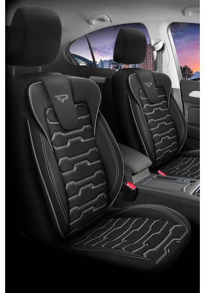 Siyah - Gri Panda Sport Serisi Jakar Kumaş Oto Koltuk Kılıfı - Tam Set