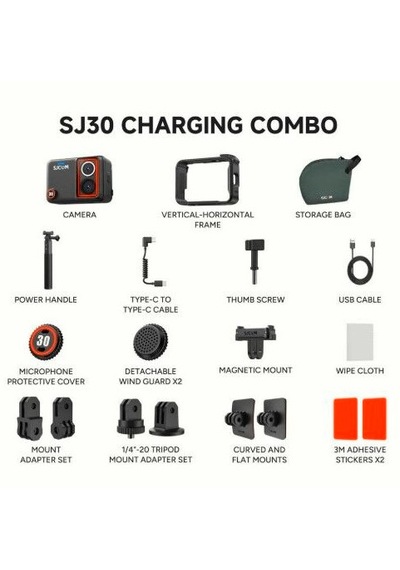 Sjcam Sj30 Aksiyon Kamerası 8k / 20 Şarj 6 Eksenli Combo Paket Siyah
