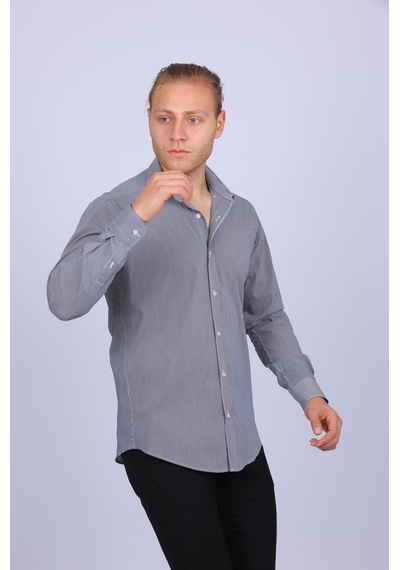 Tousus Slim Fit Çizgili Antrasit Erkek Gömlek Slm-5039-tss